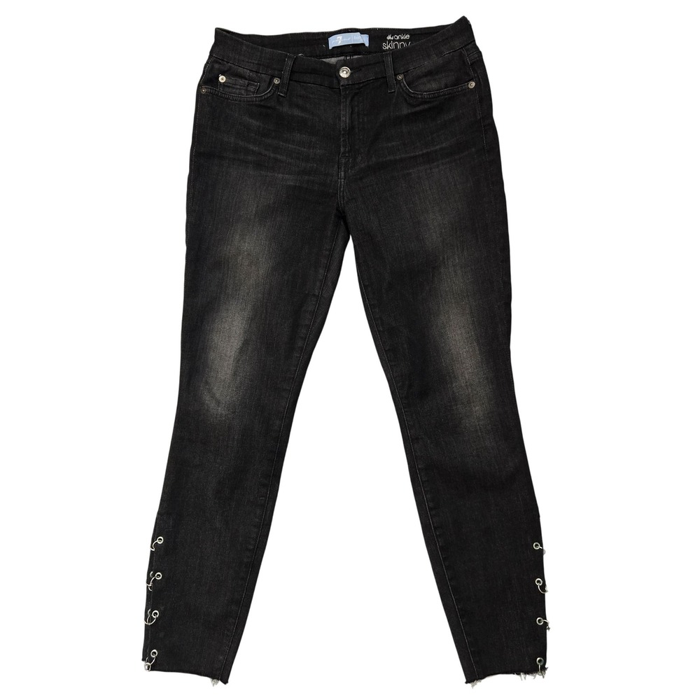 7‎ For All Mankind Jeans Womens 29 The Ankle Skinny b(air) Denim Hook Detail